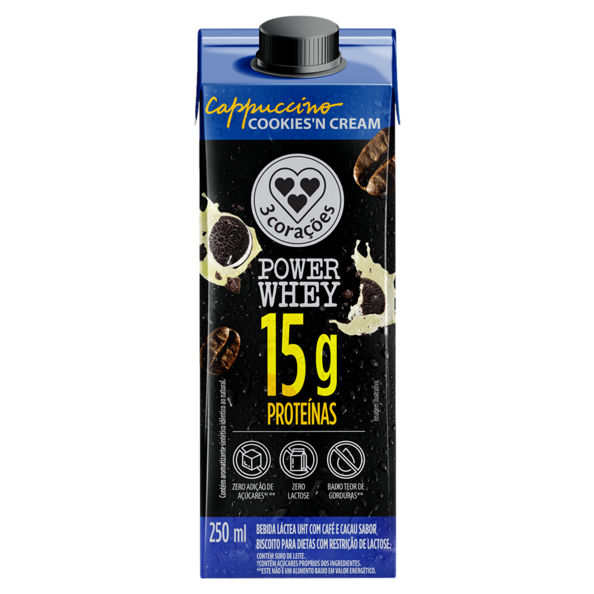 BEBIDA LACT 3 CORACOES 250ML CAPPUC COOKIES N CREA