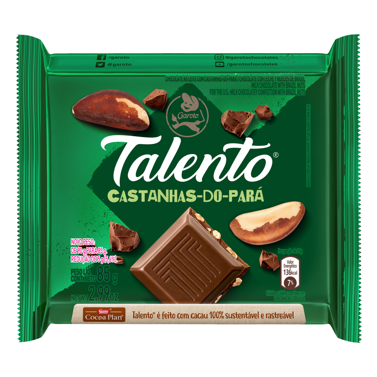 CHOC BARRA GAROTO 85G TALENTO CAST PARA