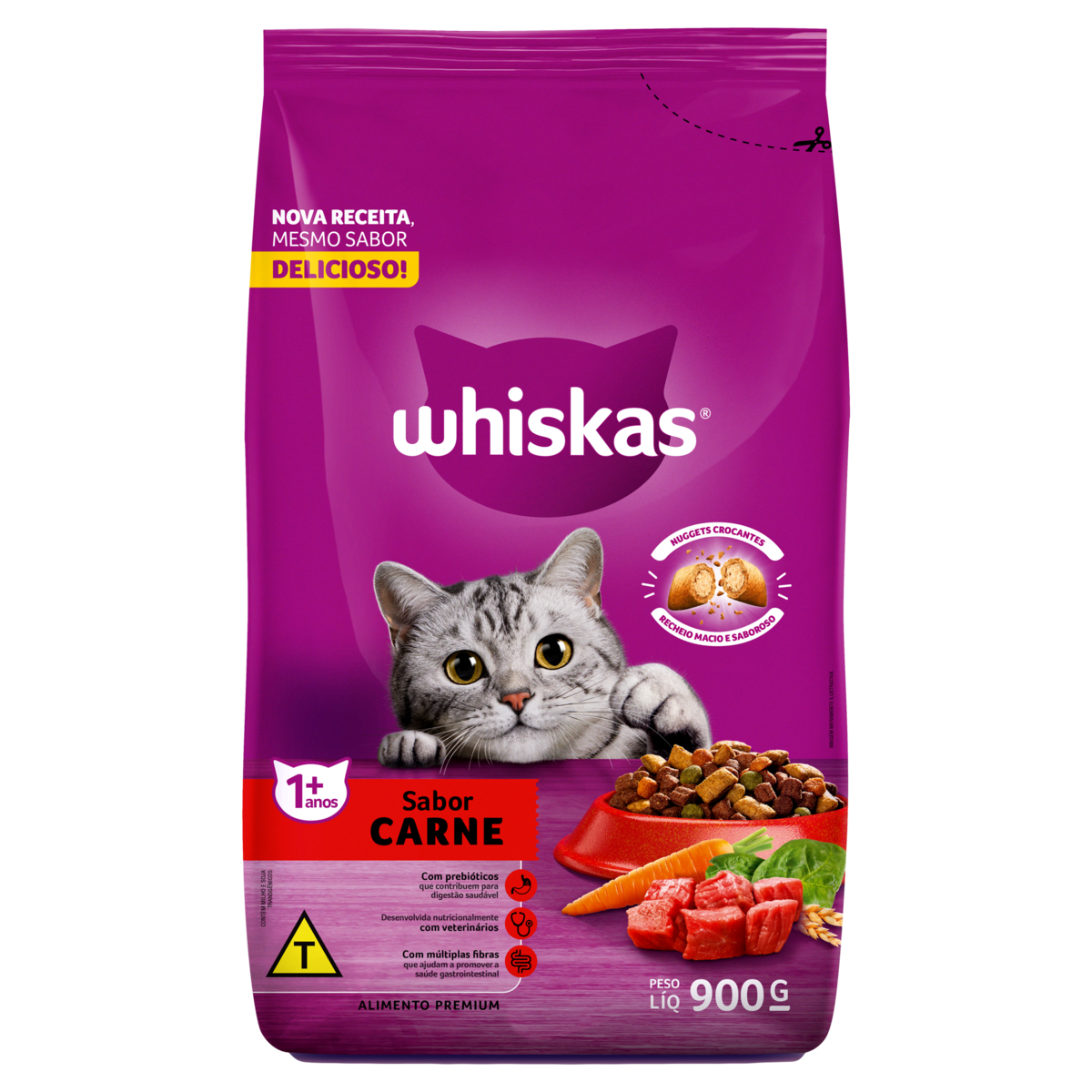 RACAO WHISKAS 900G ADULTO CARNE