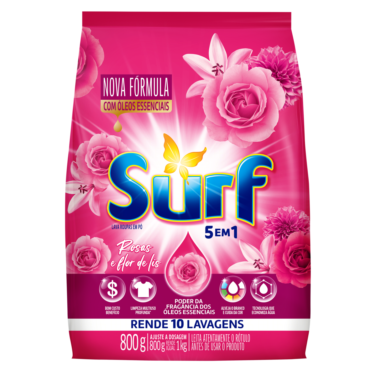 DETERG PO SURF 800G SC 5EM1 ROSA/FLOR LIS