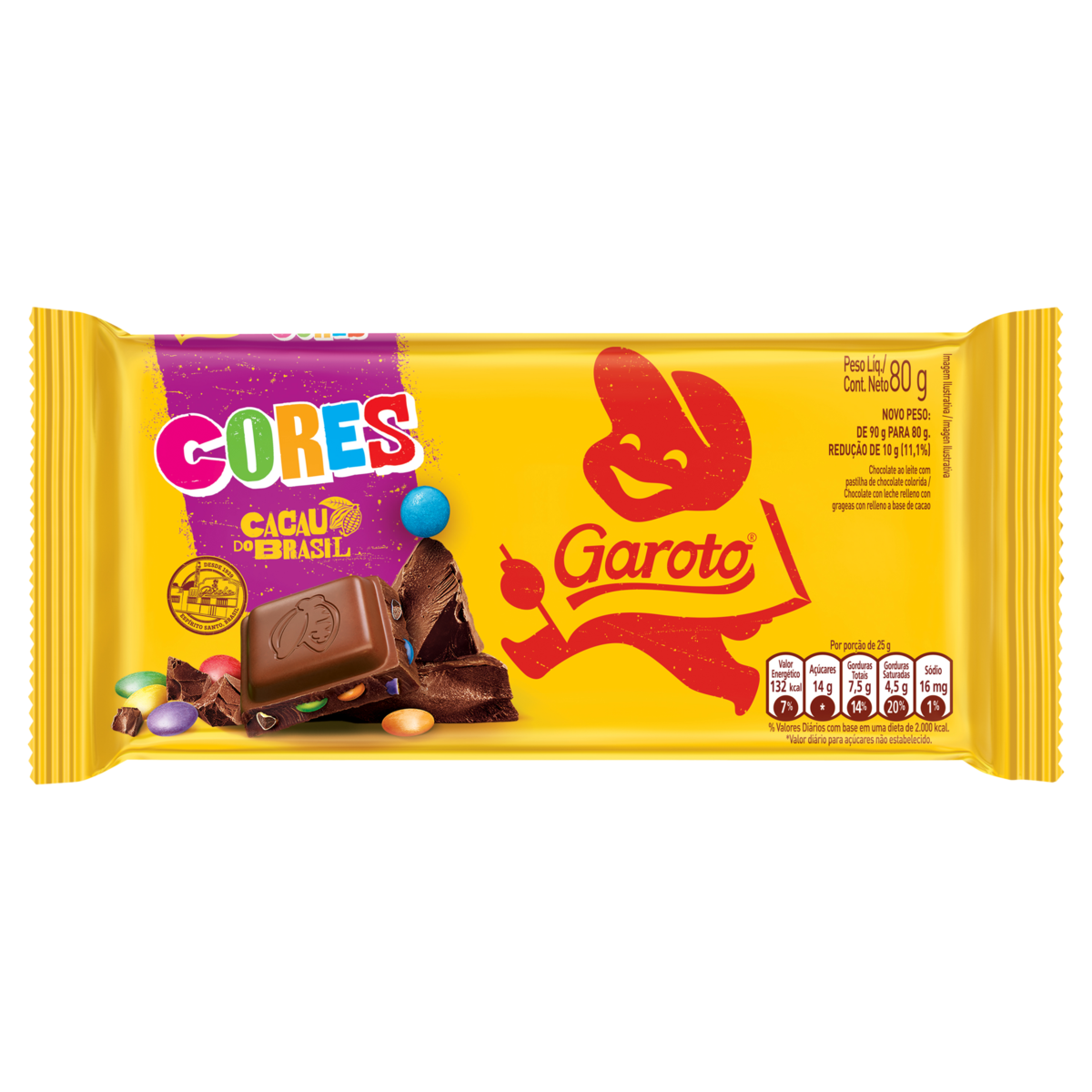 CHOC BARRA GAROTO 80G CORES