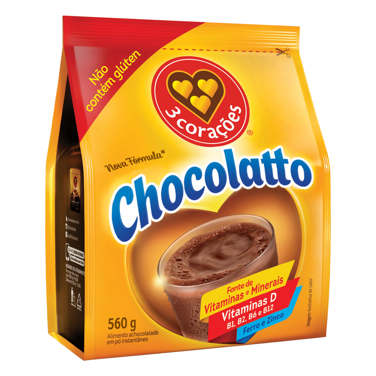 ACHOC PO 3 CORACOES 560G CHOCOLATTO TRAD