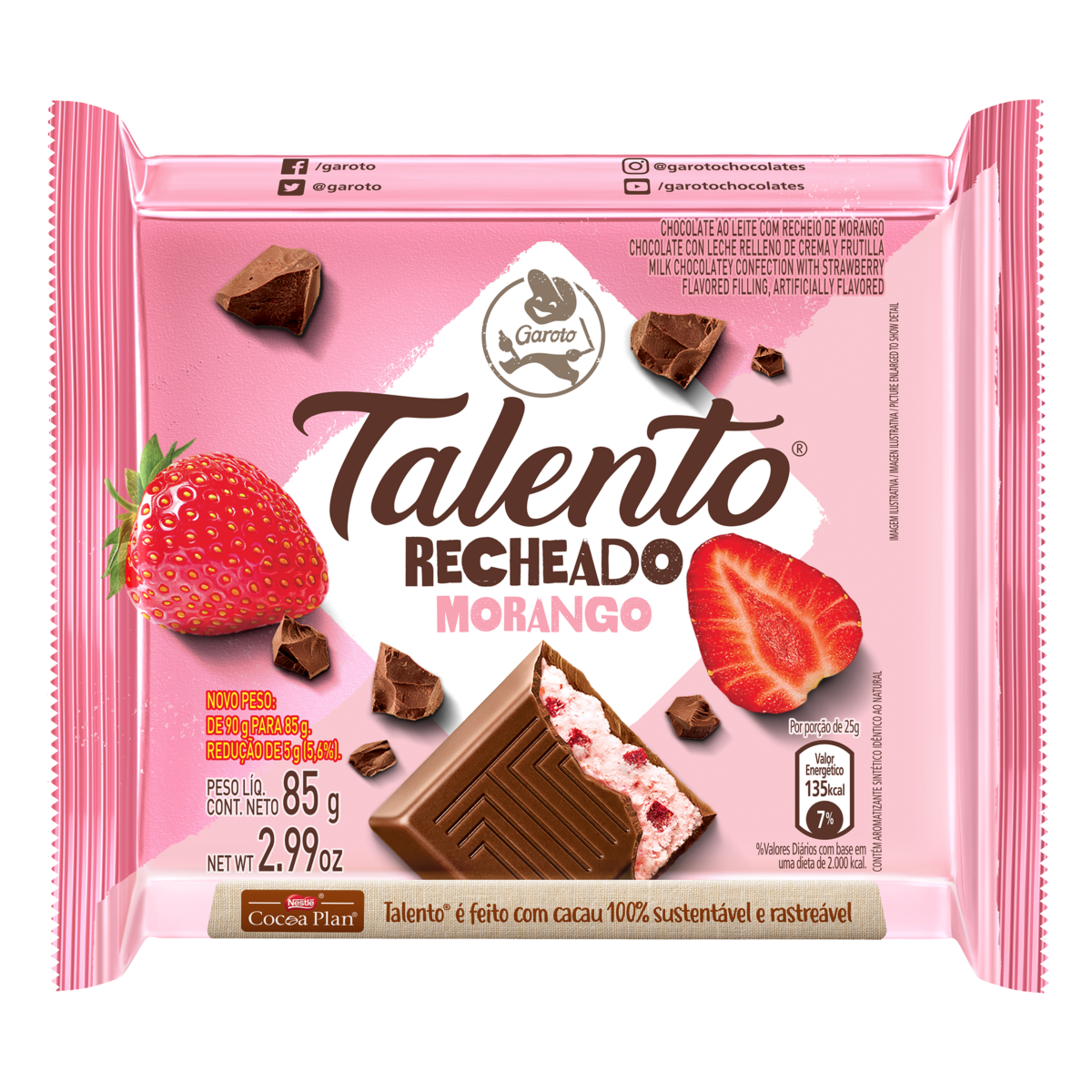 CHOC BARRA GAROTO 85G TALENTO RECH MORANGO