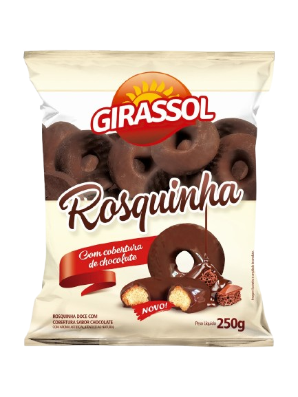 BISCOITO GIRASSOL 250G ROSCA COBER CHOC PTO