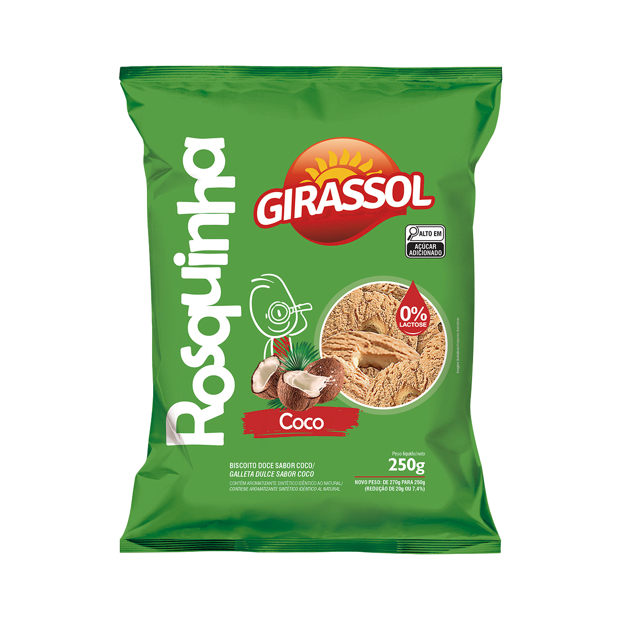 BISCOITO GIRASSOL 250G ROSCA COCO